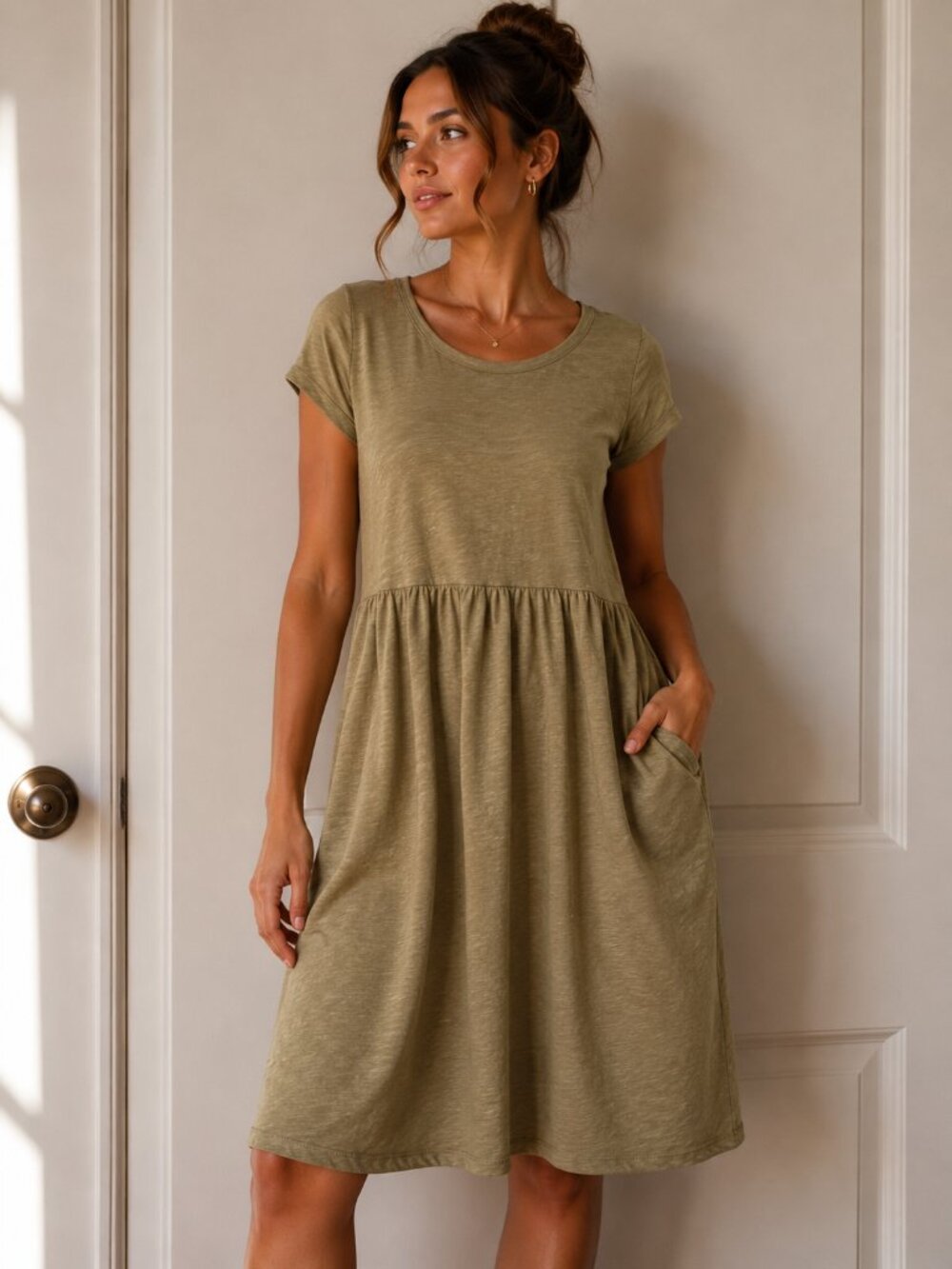 Universal Thread Olive Short Sleeve Midi Dress